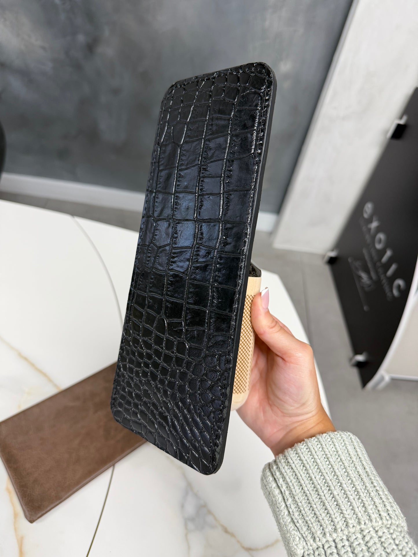 Black Crocodile Leather Sleeve
